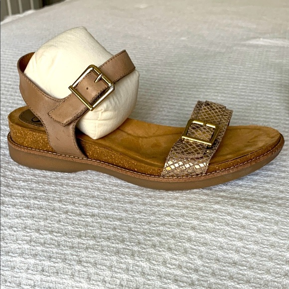 Sofft taupe and metallic snakeskin leather sandals size 7 - Picture 1 of 10